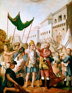 Møtet mellom Hernan Cortés eller Fernand Cortez og Montezuma i november 1519 av Unknown artist