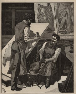 Mosaikken: mosaikkverksted. Gravering fra 1885 i "" Les arts et metiers illustres"" av Adolphe BITARD. av Unknown artist