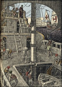 Navigatøren Christopher Columbus (1451-1506) ombord på karavellen sin. av Unknown artist