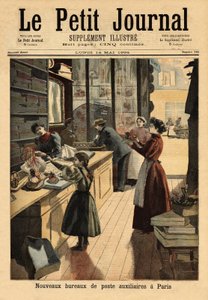 De nye hjelpepostkontorene i Paris åpner noen forhandlere en postskranke parallelt med deres kommersielle aktiviteter. Gravering i "" Le petit journal"" 14.05.1894. Selvas samling. av Unknown artist