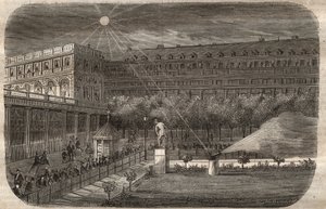 Middagspistolen (solkanonen) ved Palais Royal (Palais-Royal) i Paris. Gravering fra 1857 i "" Le Musee Des Sciences"" av Unknown artist