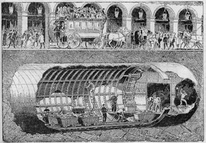 The piercing of the road under the street of Rivoli in 1895. av Unknown artist
