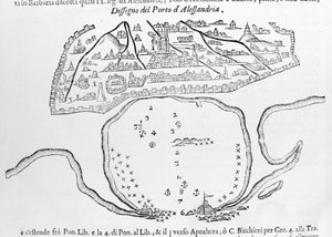 Havnen i Alexandria. 1600-talls tegning. av Unknown artist