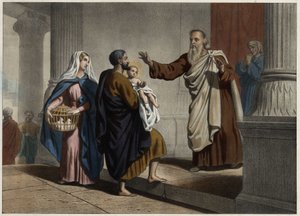 The presentation of Christ in the temple. Anonymous engraving from the middle of the 19th century. av Unknown artist
