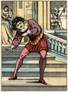 Prinsen henter glassskoen av Askepott. Illustrasjon av Charles Perraults fortelling "Askepott eller La petite slipper de verre" av Unknown artist
