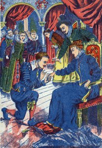 The prince tries the donkey ring. Anonymous illustration for “” Donkey Skin”” tale by Charles Perrault (1628-1703), French writer. Imagery Marcel Vagne, Jarville Nancy, undated (late 19th century). av Unknown artist