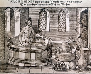 Prinsippet til Arkimedes (fremstøt av legemer i vann). av Unknown artist