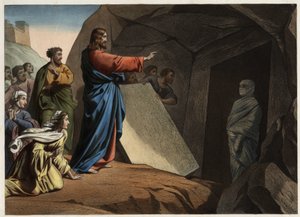 The resurrection of Lazarus. Anonymous engraving from the middle of the 19th century. av Unknown artist