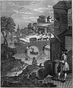 Det latterlige perspektivet Satirisk illustrasjon av William Hogarth (1697-1764) som håner kunsten til malernes perspektiv ved å foreslå plannivåene til objekter og personer umulige i virkeligheten på grunn av avstander. av Unknown artist