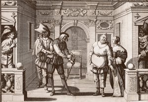 The royal troupe of the Italian Comedie at the theatre of the Hotel de Bourgogne, rue Mauconseil in Paris av Unknown artist
