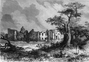 Ruinene av Chateau de la Mailleraye nær Parthenay, avdeling av Deux-Sevres (Deux Sevres) i Poitou-Charentes-regionen (Poitou Charentes). Gravering i ""The Illustrious Universe"" av Unknown artist