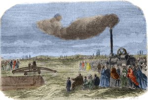 Dampavløpet oppfunnet av Albert Fry (1830? -1903) og John Fowler (1826-1864) under en mekanisk dreneringsoperasjon nær Versailles. Gravering fra 1856. i "" The Museum of Sciences"" av Unknown artist