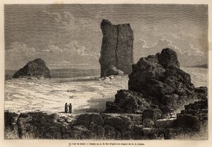Ruinene av Birs Nimroud med butikkfront, som turistsamfunnet i Bagdad (Irak) på den tiden, identifiserer som Babels mytiske tårn. Engravure pour illustrrer le voyage dans la Babylon, en 1866, av Guillaume Lejean, i "Le tour du monde, nouveau j av Unknown artist