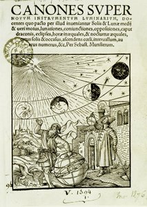 Sol- og månebevegelsene observert av astronomer - frontispice av boken "" Super Canones"" av Unknown artist