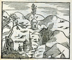 Graven til Virgil (70 f.Kr. - 19 f.Kr.) i Pozzuoli (Pozzuoli). Xylografi etter en turistguide fra 1600-tallet. av Unknown artist