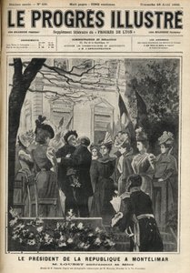 Republikkens presidents reise til Montelimar (Drome, Frankrike): Emile Loubet (1838-1929) og hans mor. Gravering i "The illustrious progress"" fra april 1899. av Unknown artist