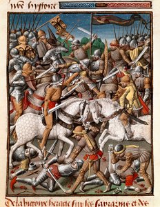 Seieren til den bysantinske keiseren Heraclius (Herakleios (ca. 575-641) over sarrazins Miniature in "" Le miroir historial"" (Speculum Historiale) (ms. 1196 fol. 65 v.) av Vincent de Beauvais (1190-1264) oversatt til fransk av Jean de Vignay av Unknown artist