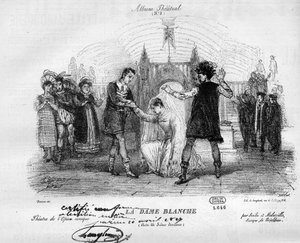 The white lady in the original costumes of 1825. Opera in three acts by Francois Adrien Boieldieu (1775-1834). Engraving in “” Le Monde Illustré”” av Unknown artist