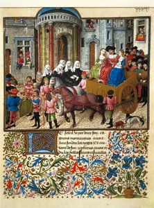 Disse er en Athens-miniatyr fra et fransk manuskript av "" Teseida fra bryllupet til Emilia "" av Giovanni Boccaccio (Boccace) (1313-1375) av Unknown artist