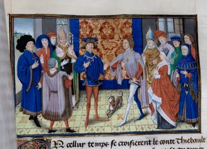 Thibaut III av Champagne (1179-1201), Louis (død 1205), greve av Blois og Chartres, og Baudouin IX av Flandern (eller Baudouin VI av Hainaut), kjent som Baudouin I av Konstantinopel (1171-1206), møtes. Miniatyr i "" Chronicle du temps de Herode Antipas""" av Unknown artist