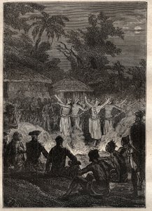 Third voyage (1776-1779) by Captain James Cook (1728-1779): a feast on the islands of the Friends (Kingdom of Tonga, Polynesia) - illustration taken from “The Great Mariners of the 18th century”” av Unknown artist