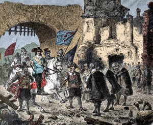 Tretti år gammel: General Bernard av Sachsen Weimar (Sachsen-Weimar) (1604-1639) mellom seirende i Breisach (Tyskland) - Bernhard av Weimar inn i Breisach - av Unknown artist