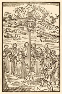 Det tvilende slottet blir revet, og den gigantiske fortvilelsen har mistet hodet fra The Pilgrims Progress From This World, To That Who Is To Come av John Bunyan (1628-1688) Christiana og Mercy spiller mu av Unknown