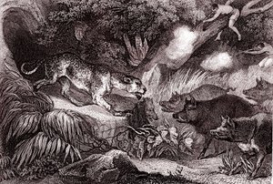 Tigerjakt i Amazonasskogen (gravering) av Unknown Artist