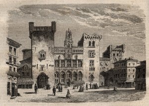 Rådhuset i Narbonne - Languedoc-Roussillon-Midi-Pyrénées - Frankrike - gravering i "Dictionnaire populaire illustrious" - 1864 - av Joseph Decembre og Edmond Allonier - av Unknown artist