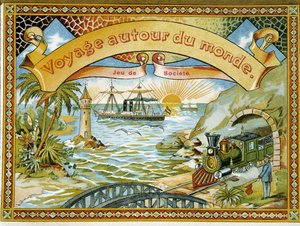 Tog, fyr og båt, dekkspill "" Reise jorden rundt", a.n.d. 19. av Unknown artist