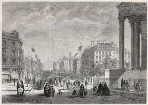 Transformasjoner av Paris under det andre imperiet, Paris Haussmann: dekorasjon av Boulevard Malesherbes, på dagen for innvielsen 13. august 1861 - Gravering i "" Le Monde Illustré"" av Unknown artist