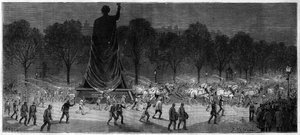 Translation of the statue of the Republique (Marianne in bronze, 9.50 m high), from the workshops of Mr. Thiebaut at the Place de la Republique in Paris in 1883 av Unknown artist