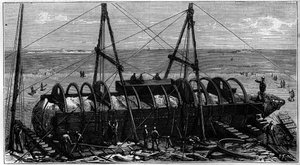 Transport av obelisken kjent som "Needle of Cleopatra" fra Egypt til England av Unknown artist