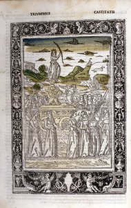 Triumf for kyskheten til Petrarca (Francesco Petrarca). Miniatyrer sd. Bibl. Trivulziana, Milano. av Unknown artist