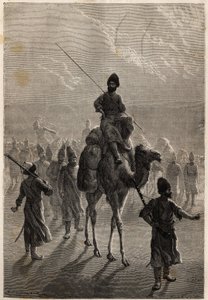 Tyrkiske fanger ført til Teheran med det formål å utveksle nag eller utveksle mot andre fanger. Gravering for å illustrere historien om Henri de Blocqueville "14 mois de captivite chez les turcomans"" mellom 1860 og 1861, i "Le tour du mo av Unknown artist