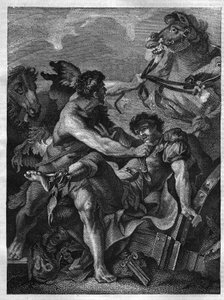 Twelve works of Hercules: Diomede kills by Hercules and eats by his own horses. engraving after the painting of Jean-Baptiste-Marie (Jean Baptiste Marie) Peter. (1714-1789) av Unknown artist