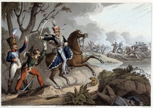 To franske offiserer tatt til fange i slaget ved Albuera - i "Historiske, militære og sjøanekdoter ..." av Edward Orne av Unknown artist