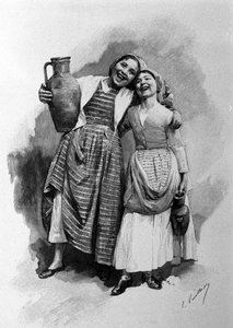 To unge kvinner av folket som bor i Palermo. Sicilia-gravering fra 1800-tallet av Unknown artist