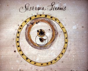 Tycho Brahe system. 1600-talls manuskript. av Unknown artist