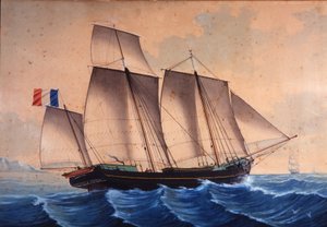 En lugger eller en tidevannsjeger (chasse-maree) ""Jeune Marie - Vannes"" av Unknown artist