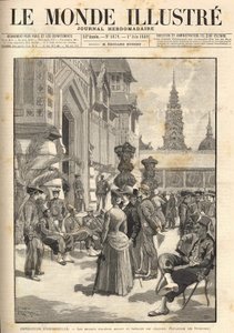 Universell utstilling 1889 - Urfolkssoldater foran Colonial Pavilion (Esplanade des Invalides). Omslag “” Le Monde Illustré”” fra 01.06.1889. av Unknown artist
