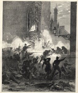 Opprør fra republikanerne i Catalonia: kamper i Barcelona natten 25. til 26. september 1869 - Sexenio Democratico (seks år med demokrati) - Spania under general Francisco Serranos styre 1869/1870 - Republikansk opprør i Catalonia: bar av Unknown artist