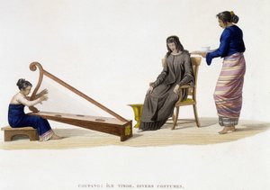 Ulike kostymer av kvinner fra Timor Island (Coupang). av Unknown artist