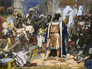 Vasco da Gama leverer brevet til kong Manuel av Portugal til Samorim av Calicut - etter maling, ca. av Unknown artist