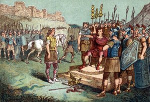 Vercingétorix, Gallic leader, went to Julius Caesar in 52 BC. av Unknown artist