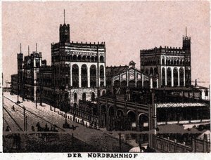 Wien, Østerrike: utsikt over den nordlige jernbanestasjonen i Wien. i "" Verden illustrerer 168 visninger"" Udatert (slutten av 1800-tallet) av Unknown artist