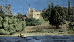 Utsikt over Berg slott og innsjøen Stamberg hvor liket av Ludvig II av Baviere ble funnet (Ludwig II von Bayern eller Ludwig Otto Frederik Wilhelm von Wittelsbach (1845-1886)). av Unknown artist