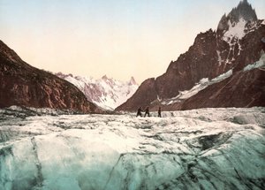 Utsikt over Mont Blanc: Mer de Glace. Fotokrom c. 1890. av Unknown artist