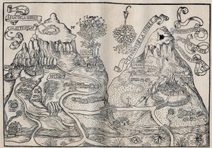 Utsikt over Mount Sibille (Paradise of Queen Sybille) (Dobbelt kart over Mount Pilatus og Mount Sibyl) - Antoine de La Sale (La Salle) fransk satirisk forfatter fra 1400-tallet. av Unknown artist