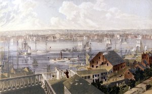 Utsikt over New York havn. SD-litografi rundt midten av 1800-tallet. av Unknown artist